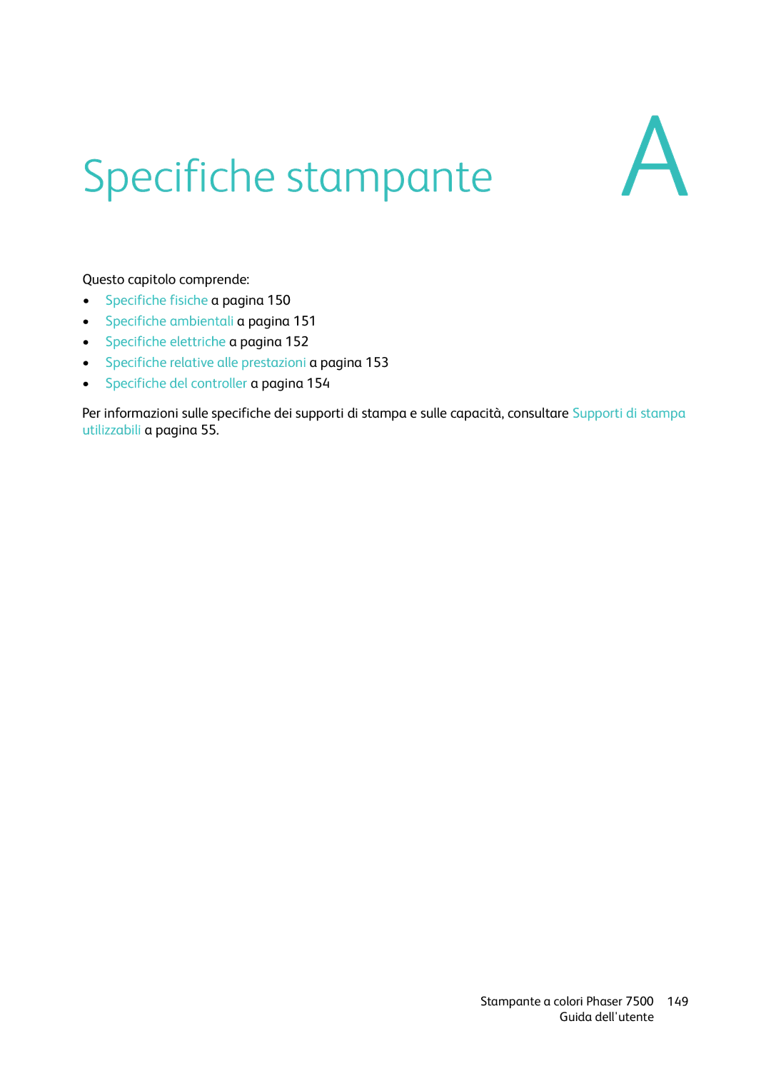 Xerox 7500 manual Specifiche stampante 