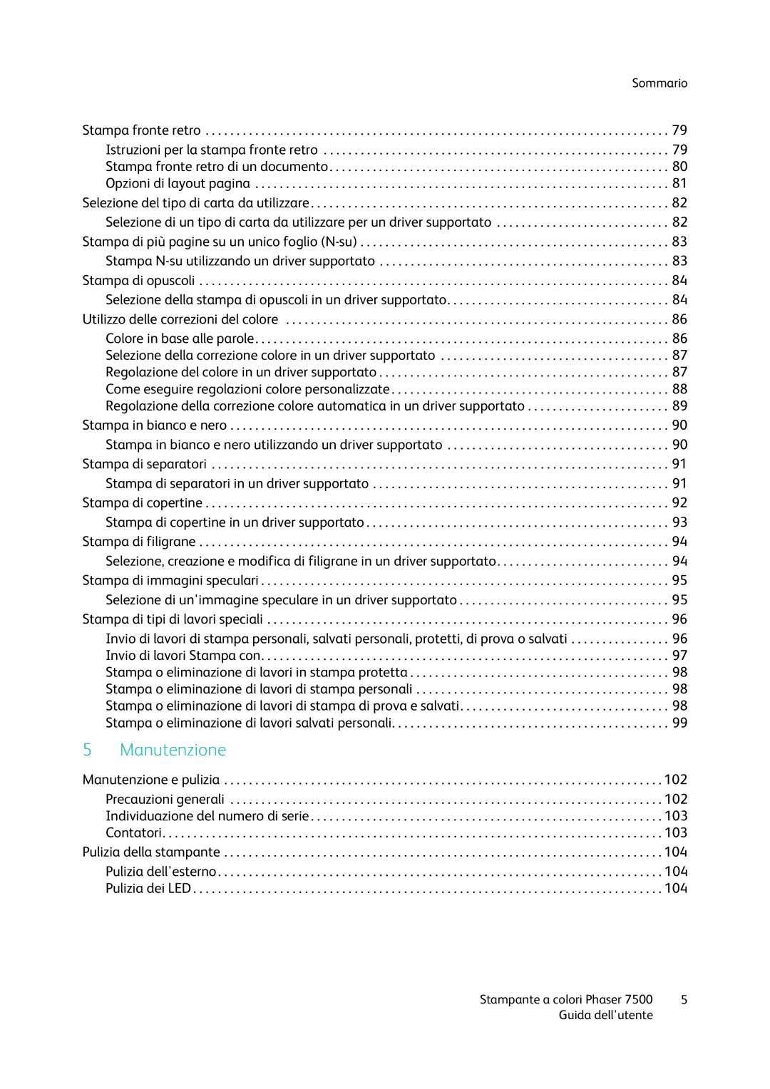 Xerox 7500 manual Manutenzione 