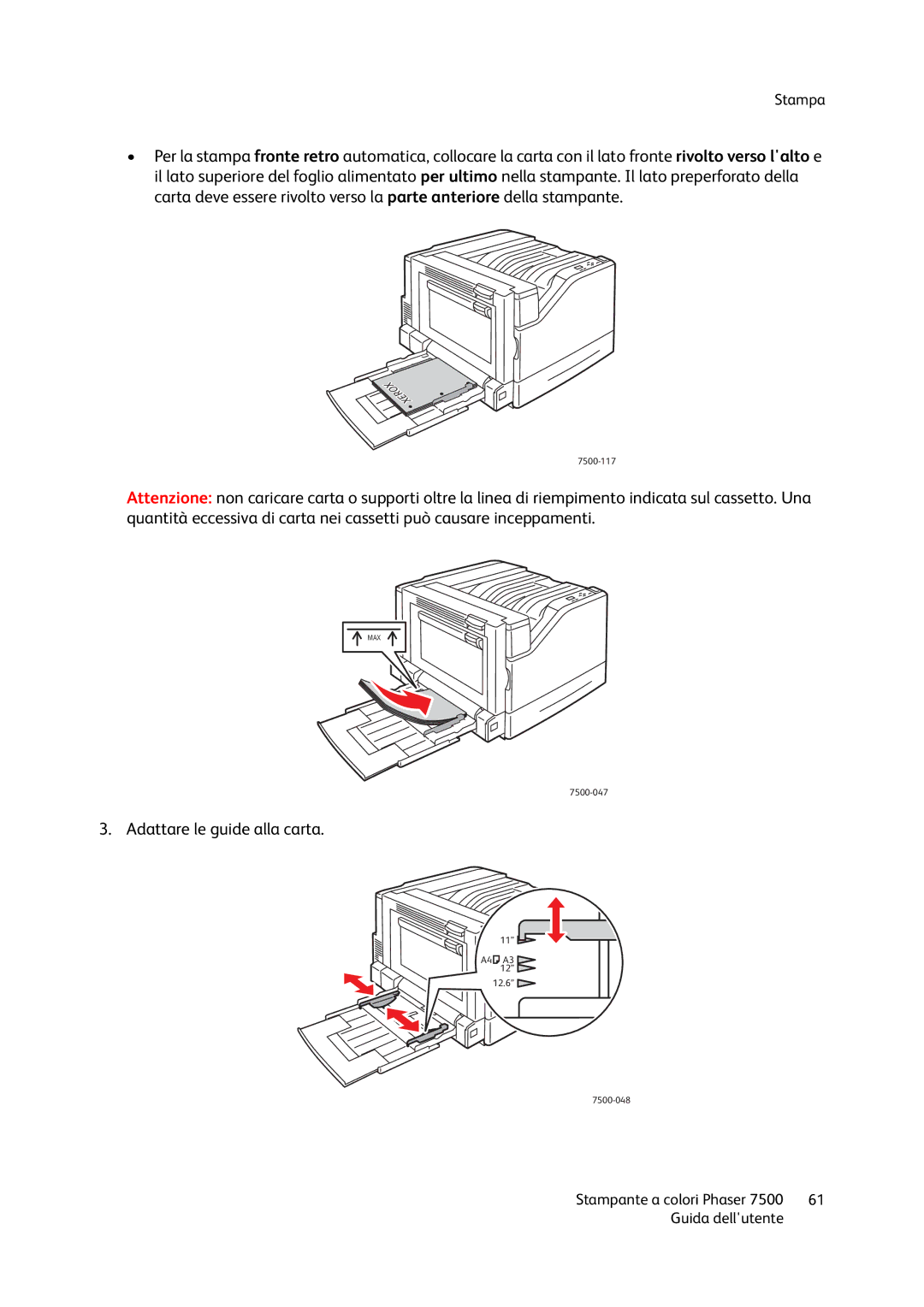 Xerox 7500 manual Adattare le guide alla carta 