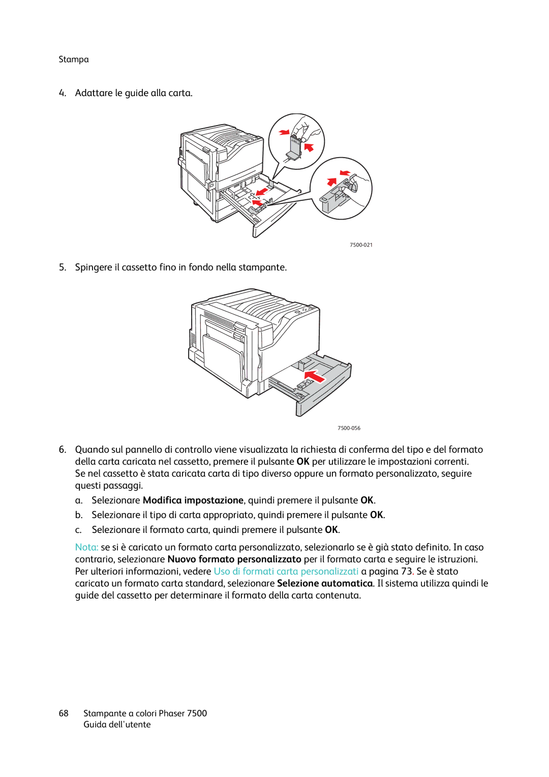 Xerox 7500 manual Adattare le guide alla carta 