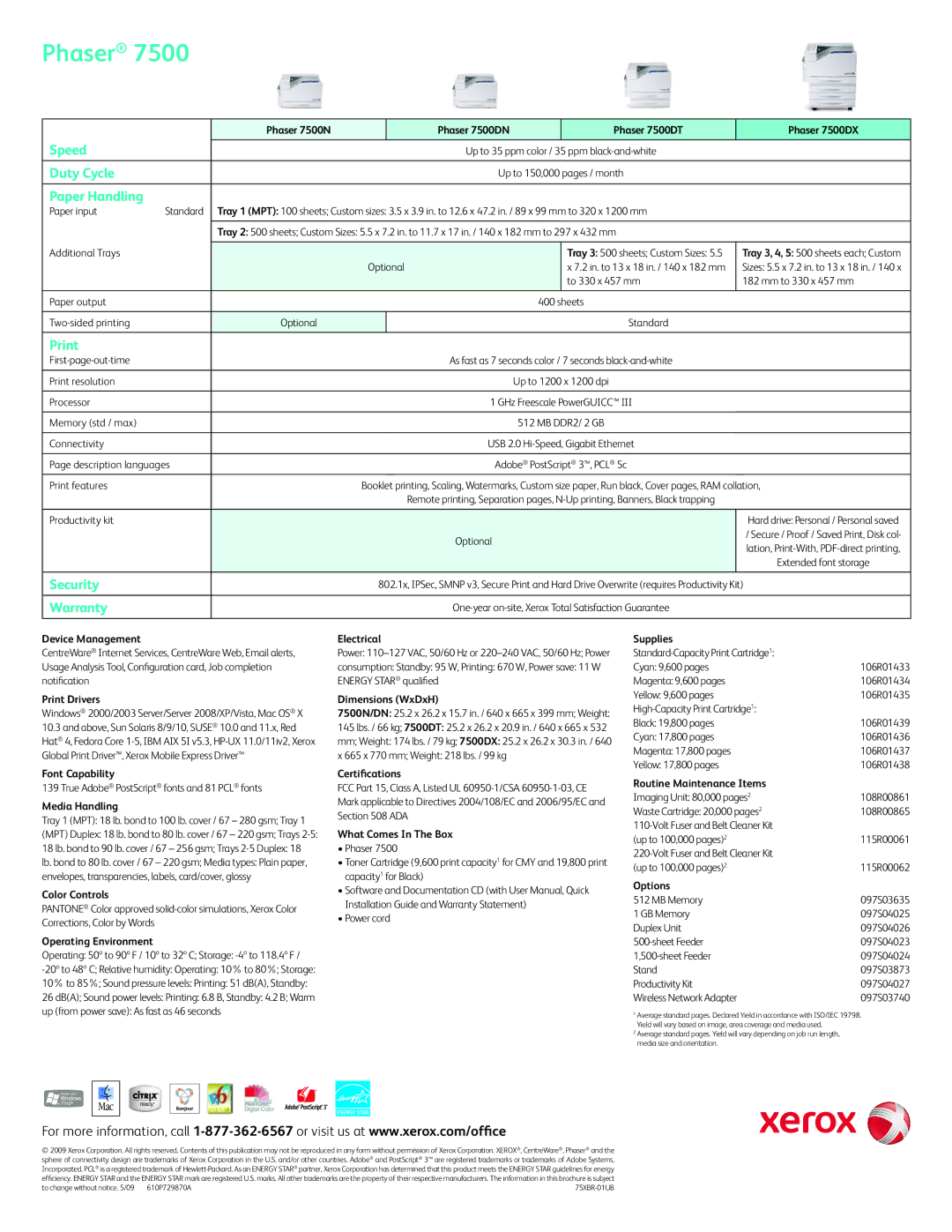 Xerox 7500DX, 7500DT manual Phaser 