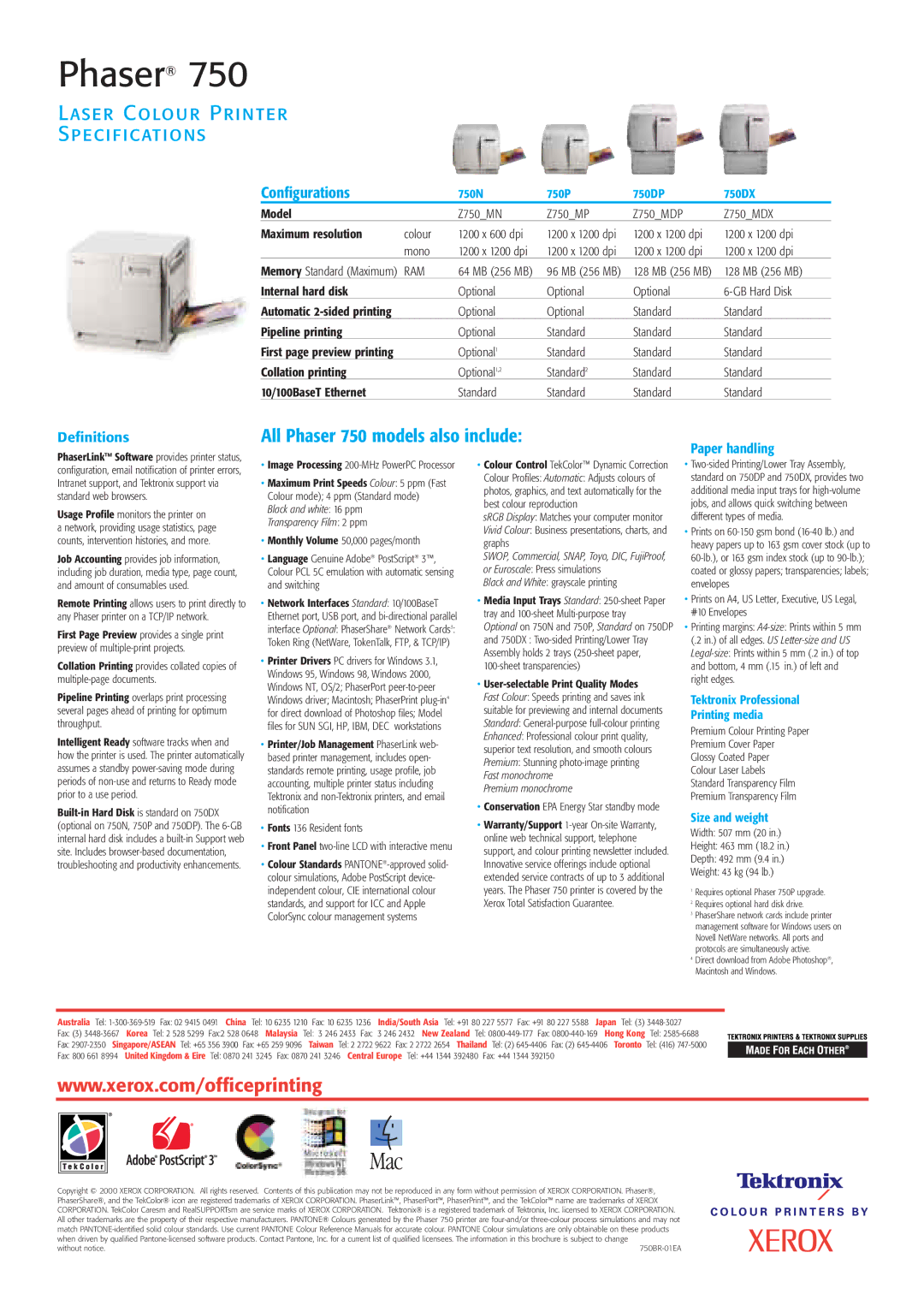 Xerox 750P specifications Phaser 