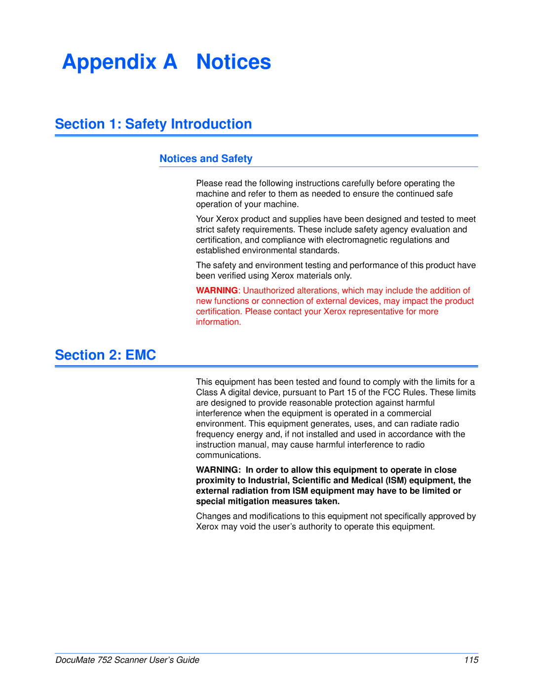 Xerox 752 manual Safety Introduction, Emc 