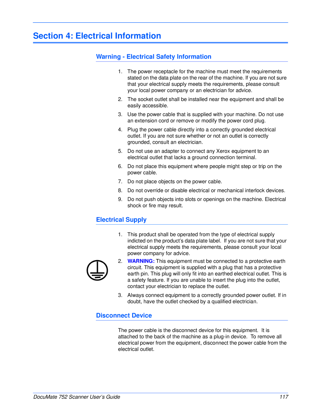 Xerox 752 manual Electrical Information, Electrical Supply, Disconnect Device 