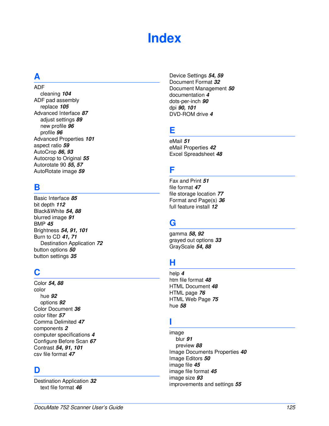 Xerox 752 manual Index 