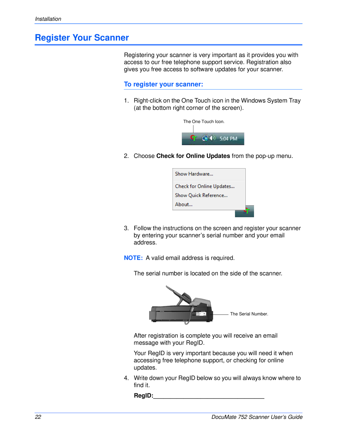 Xerox 752 manual Register Your Scanner, To register your scanner 