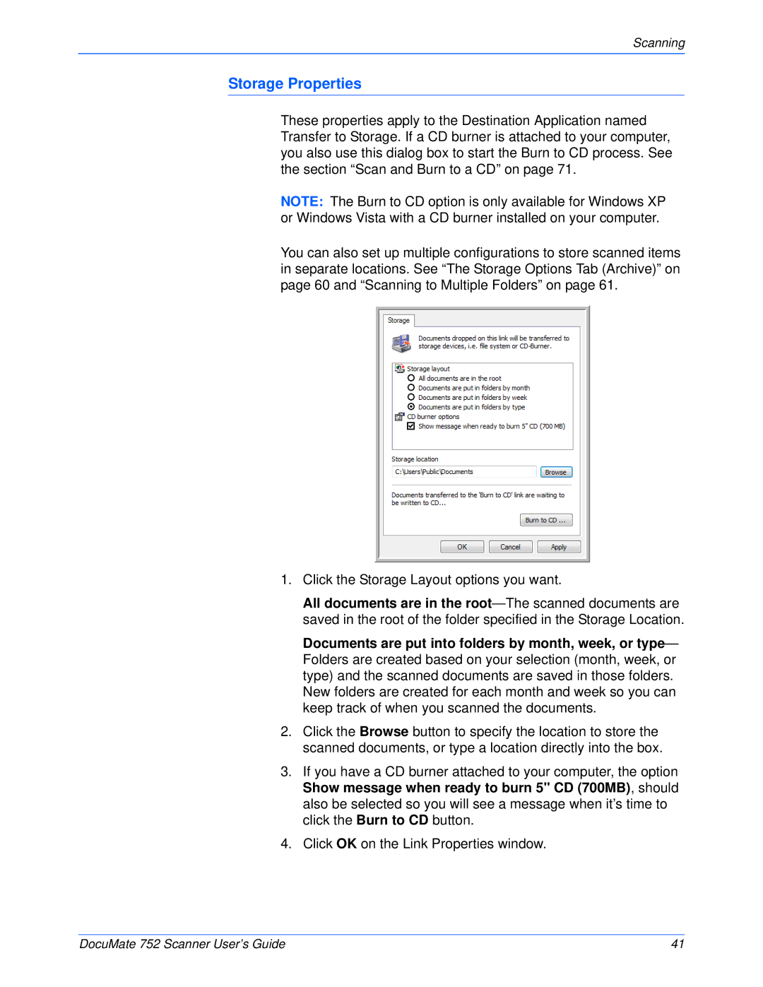 Xerox 752 manual Storage Properties 