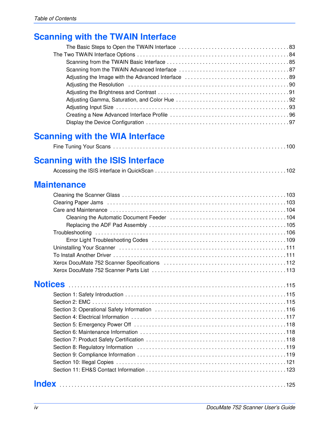 Xerox 752 manual Scanning with the Twain Interface, Scanning with the WIA Interface, Scanning with the Isis Interface 