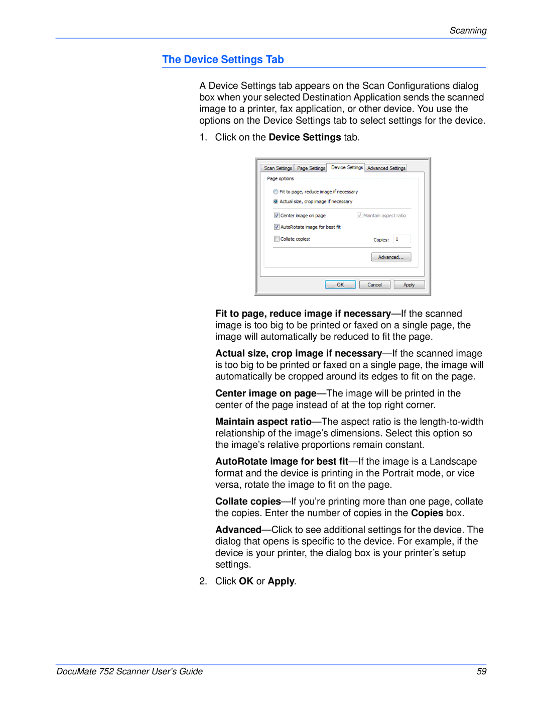 Xerox 752 manual Device Settings Tab 