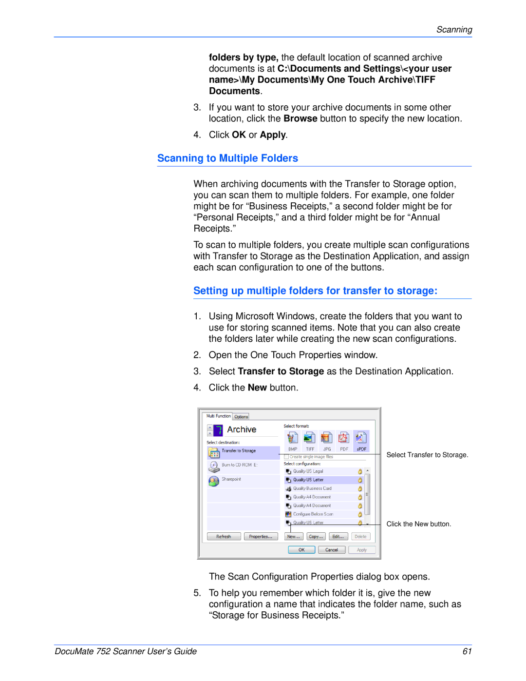 Xerox 752 manual Scanning to Multiple Folders, Setting up multiple folders for transfer to storage 