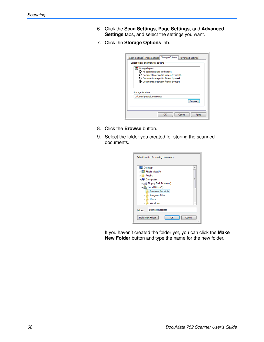 Xerox 752 manual Click the Storage Options tab 