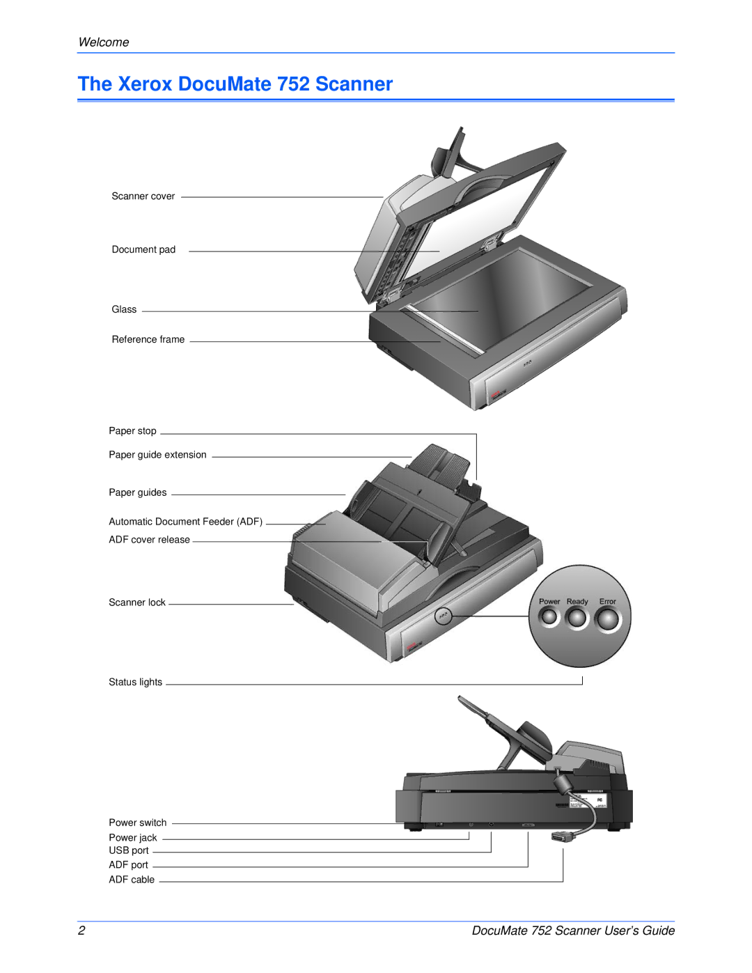 Xerox manual Xerox DocuMate 752 Scanner 