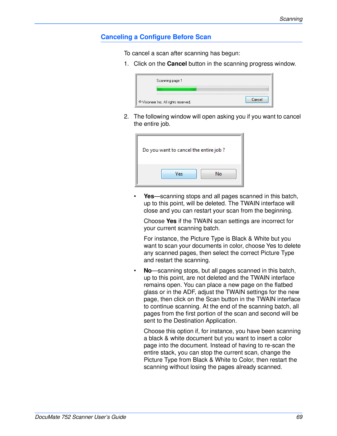 Xerox 752 manual Canceling a Configure Before Scan 