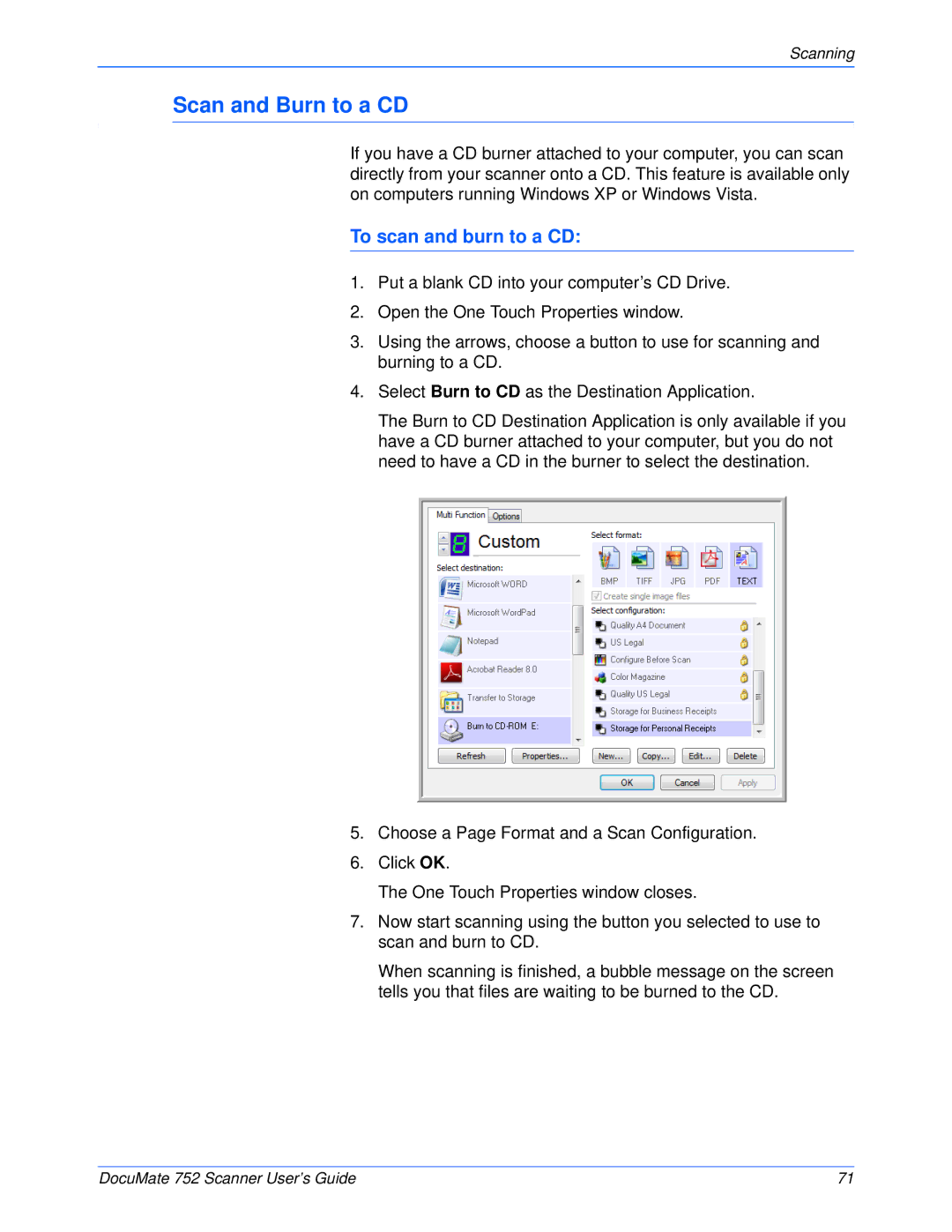 Xerox 752 manual Scan and Burn to a CD, To scan and burn to a CD 