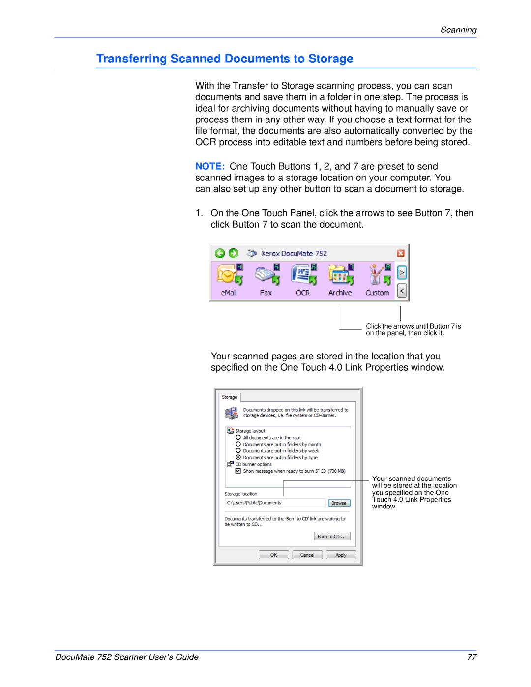 Xerox 752 manual Transferring Scanned Documents to Storage 