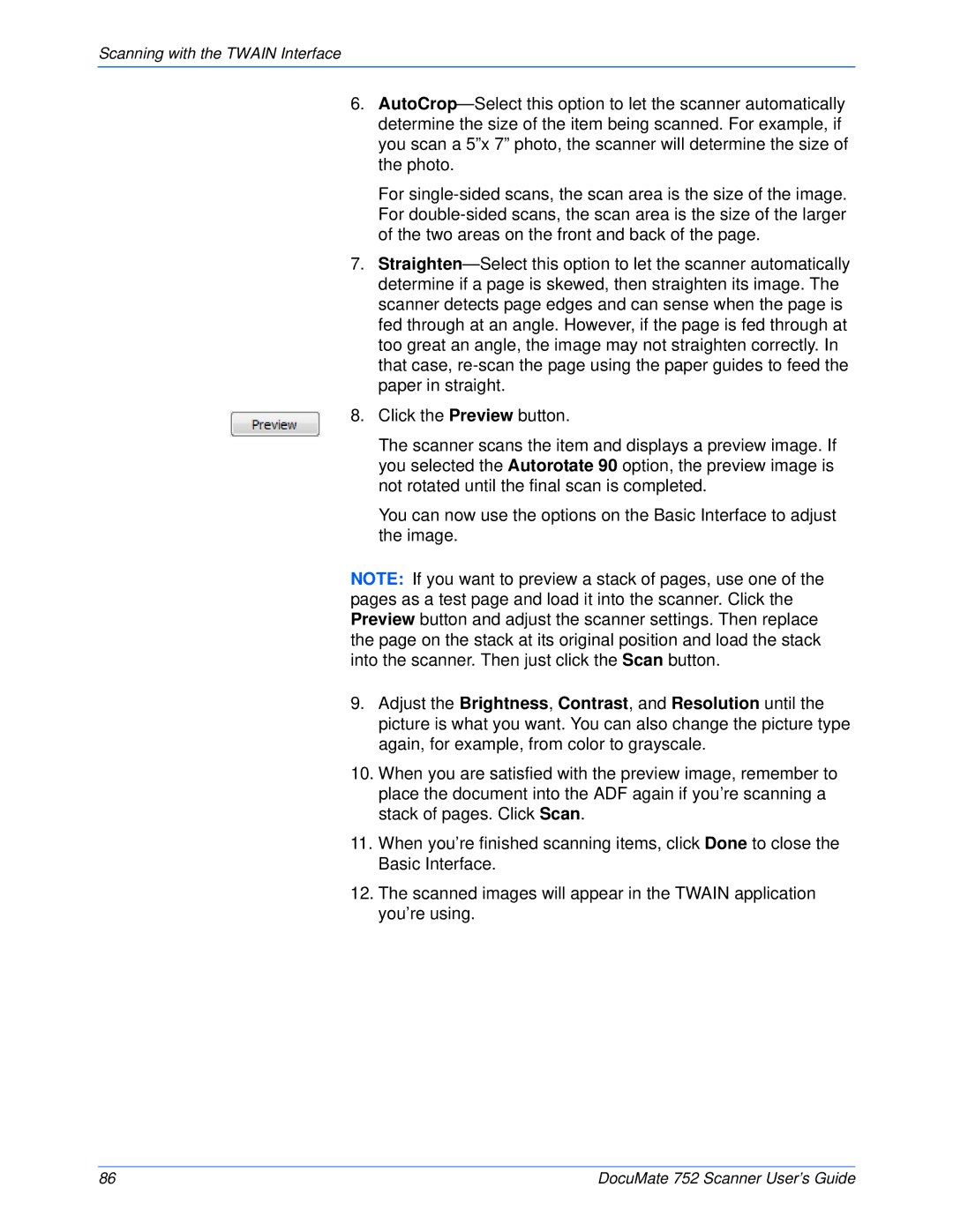 Xerox 752 manual Scanning with the Twain Interface 