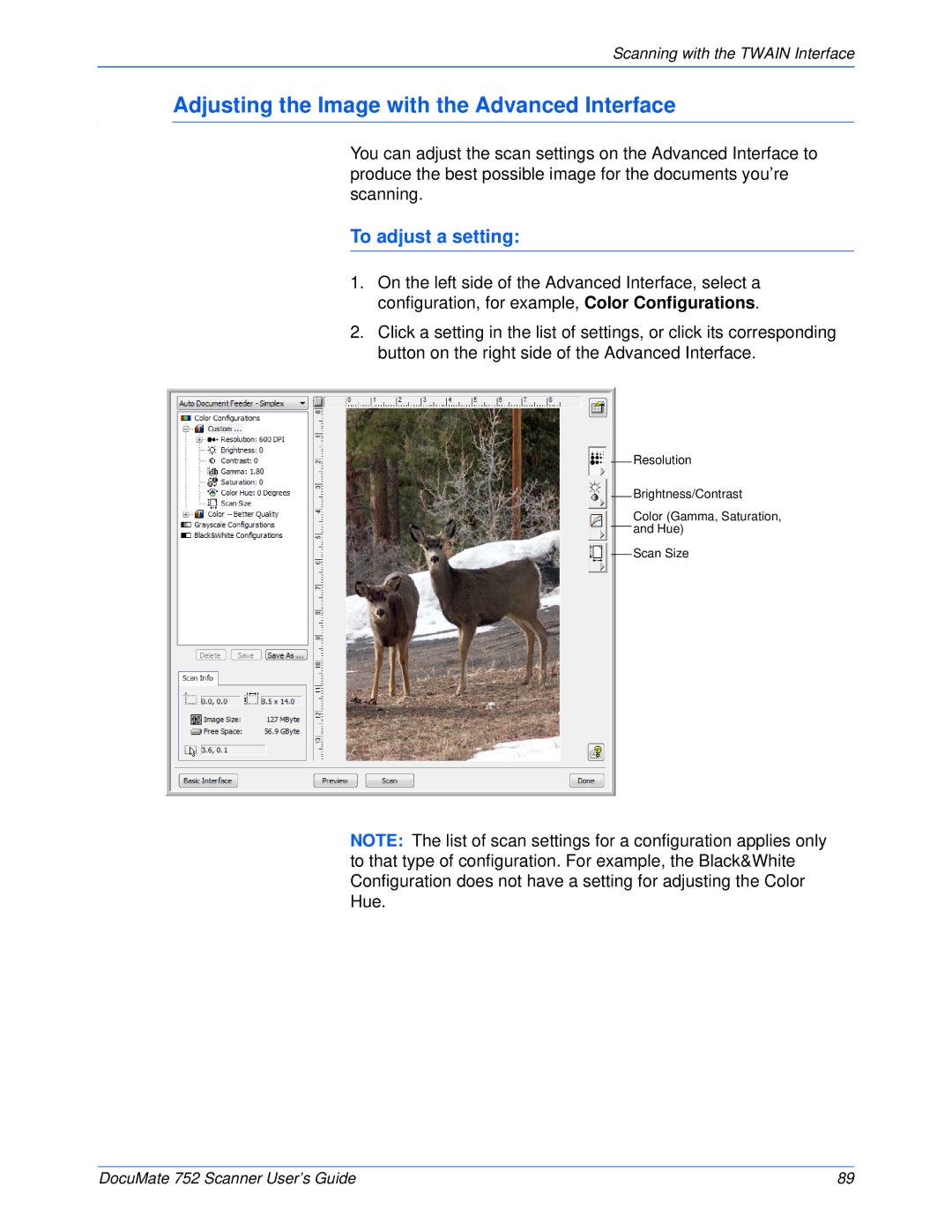 Xerox 752 manual Adjusting the Image with the Advanced Interface, To adjust a setting 