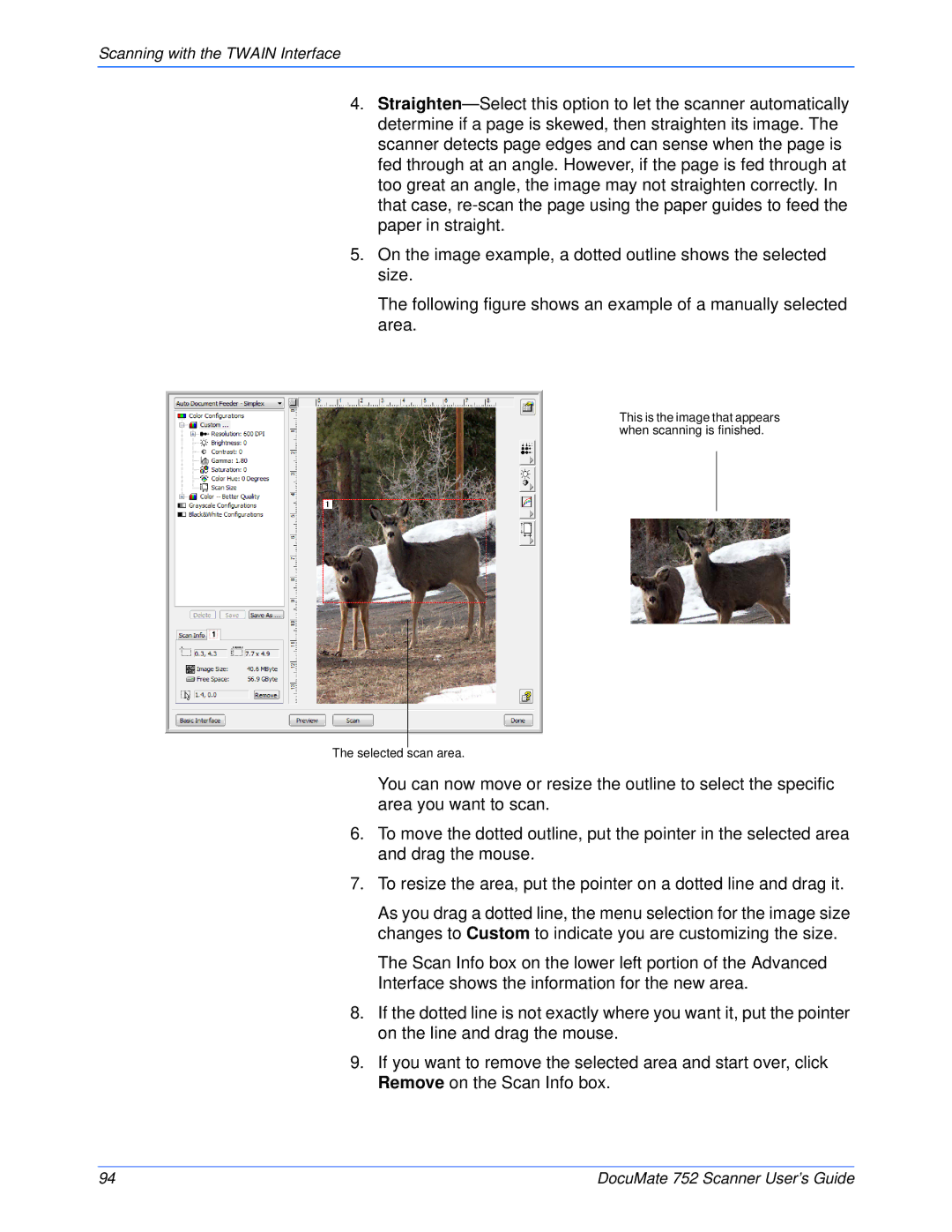 Xerox 752 manual Selected scan area 