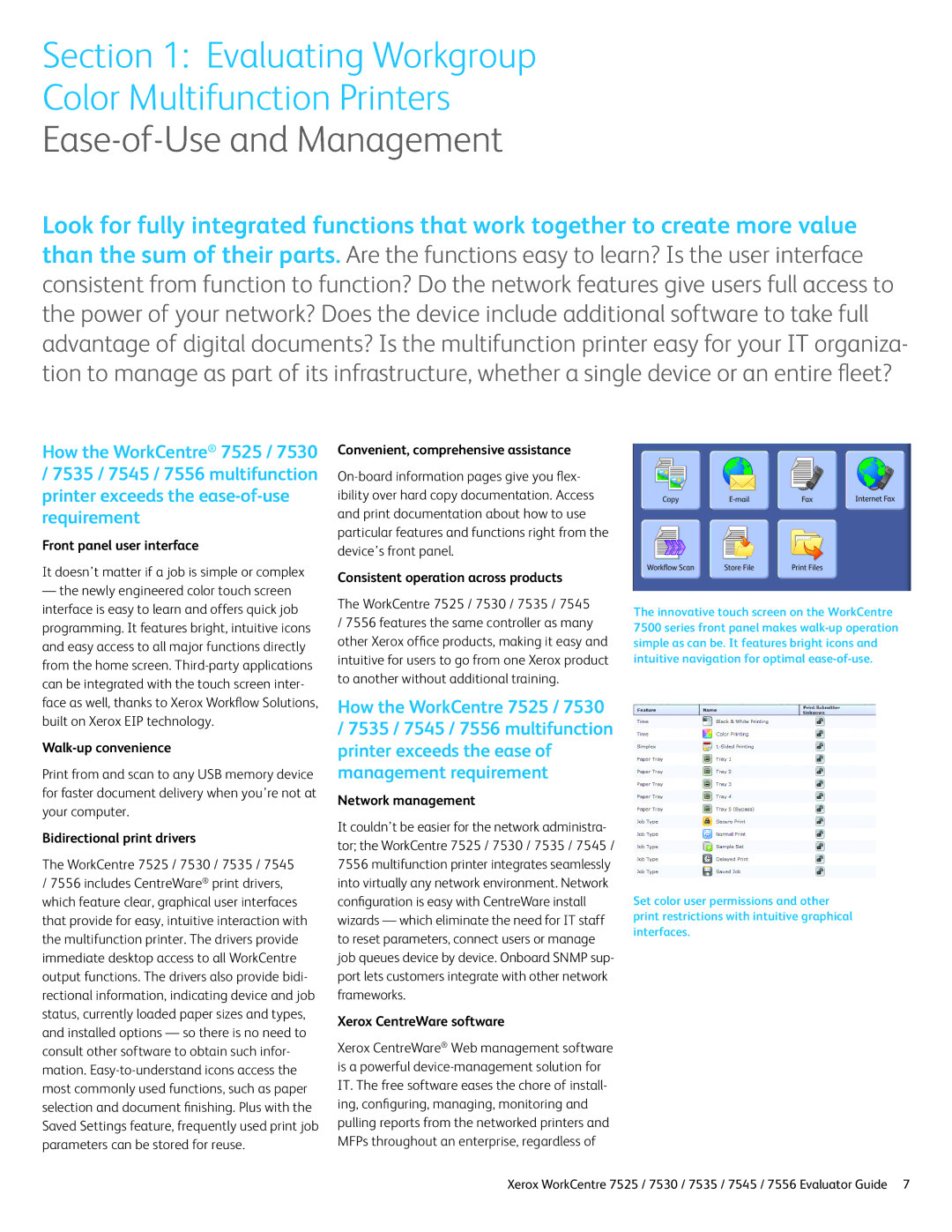 Xerox 7535, 7525, 7530, 7545, 7556 manual Ease-of-Use and Management 