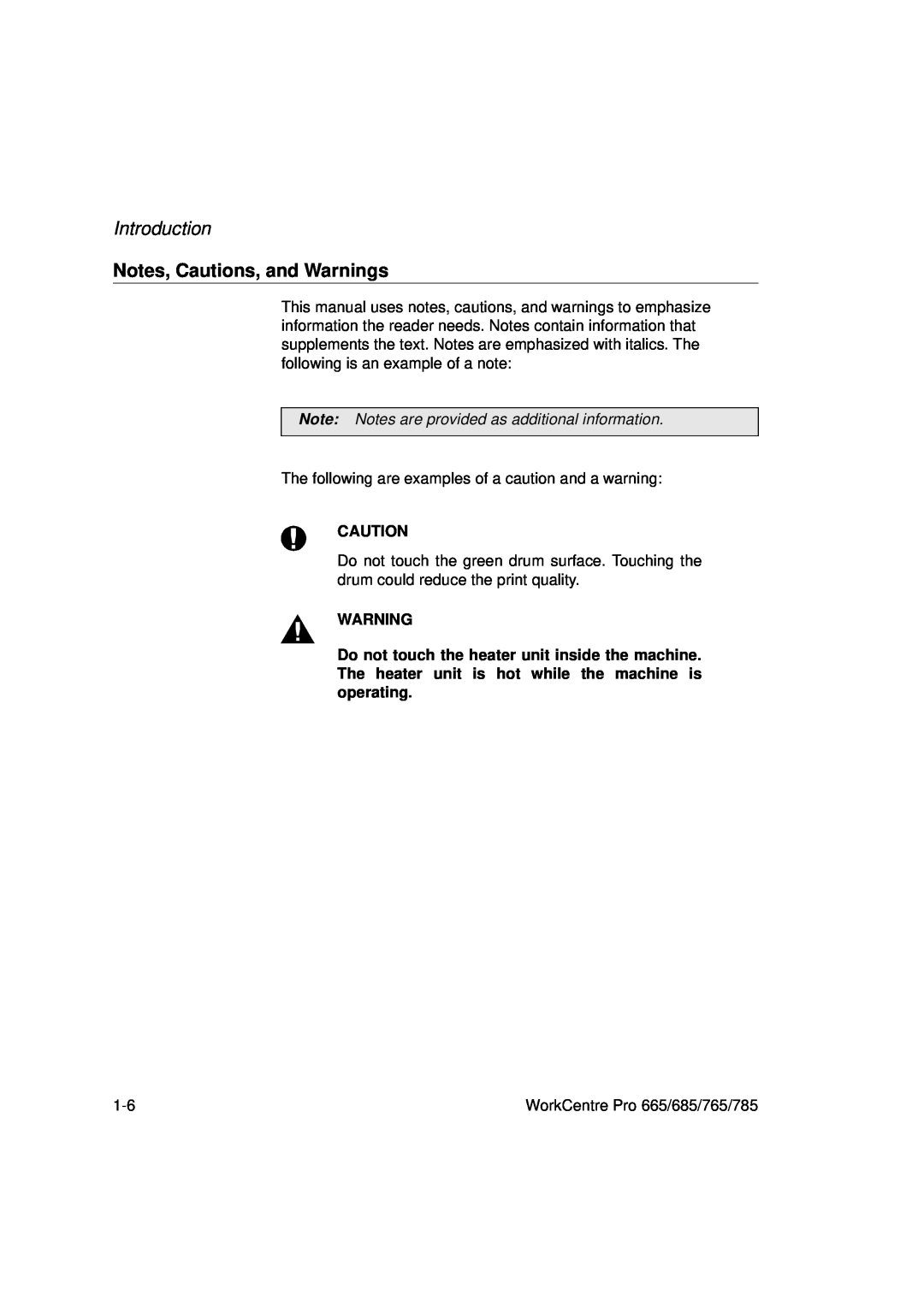 Xerox 765, 665, 685, 785 manual Notes, Cautions, and Warnings, Introduction 
