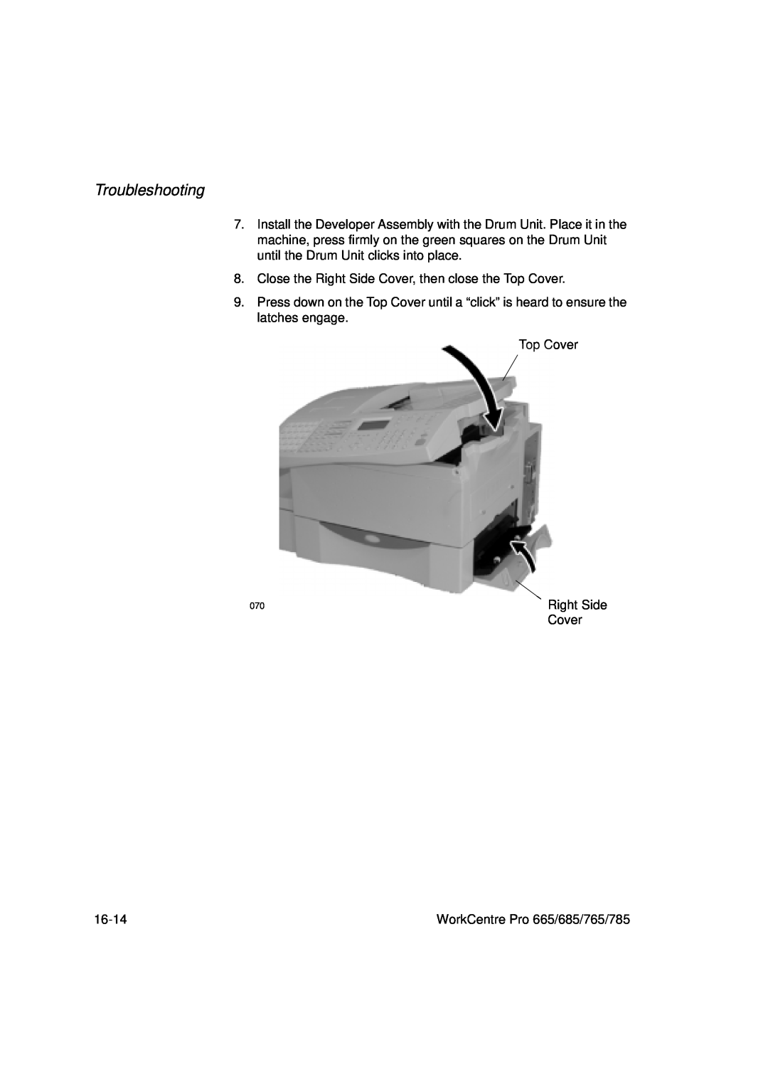 Xerox manual Troubleshooting, Top Cover, Right Side, 16-14, WorkCentre Pro 665/685/765/785 
