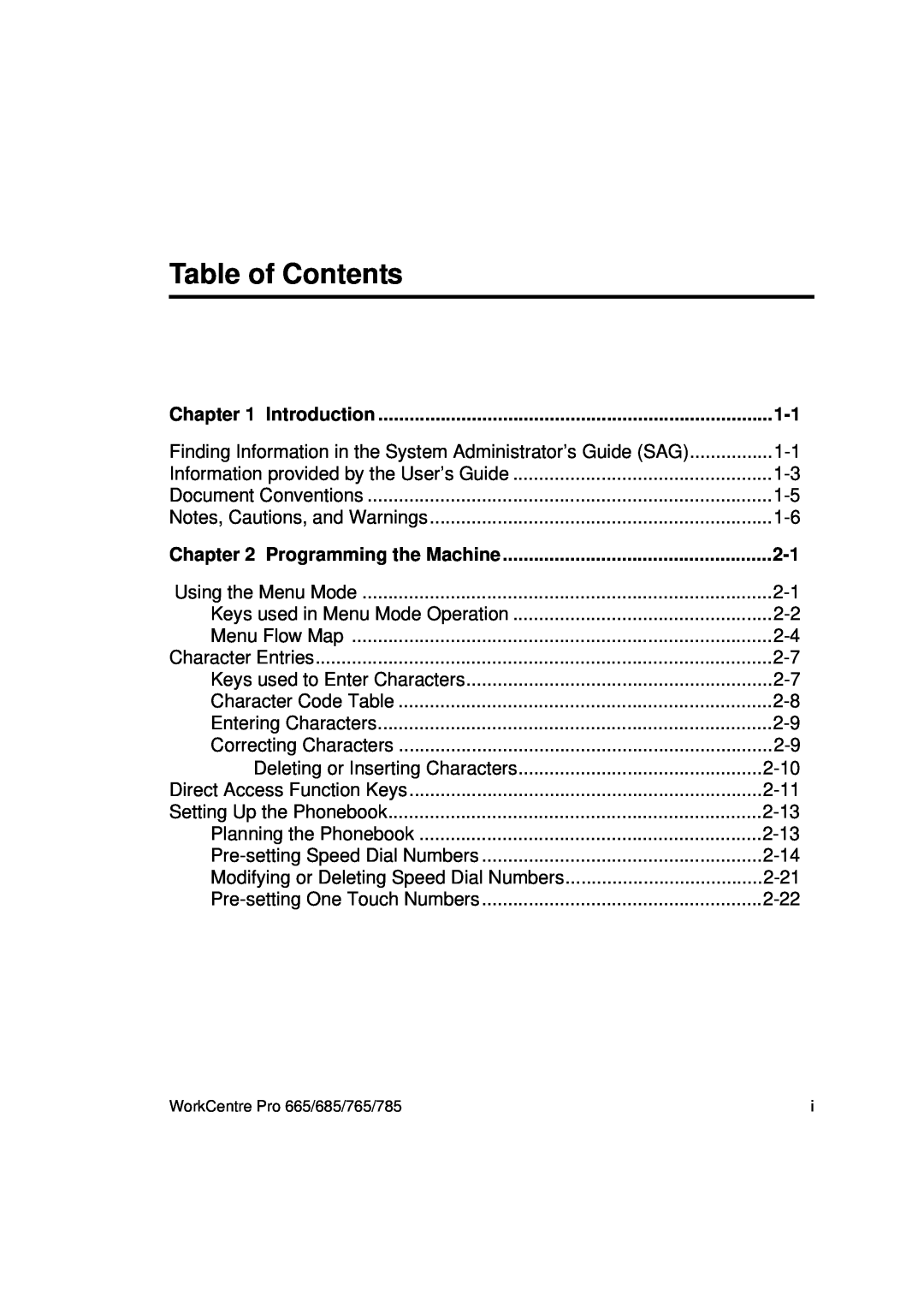 Xerox 785, 765, 665, 685 manual Table of Contents, Introduction, Programming the Machine 