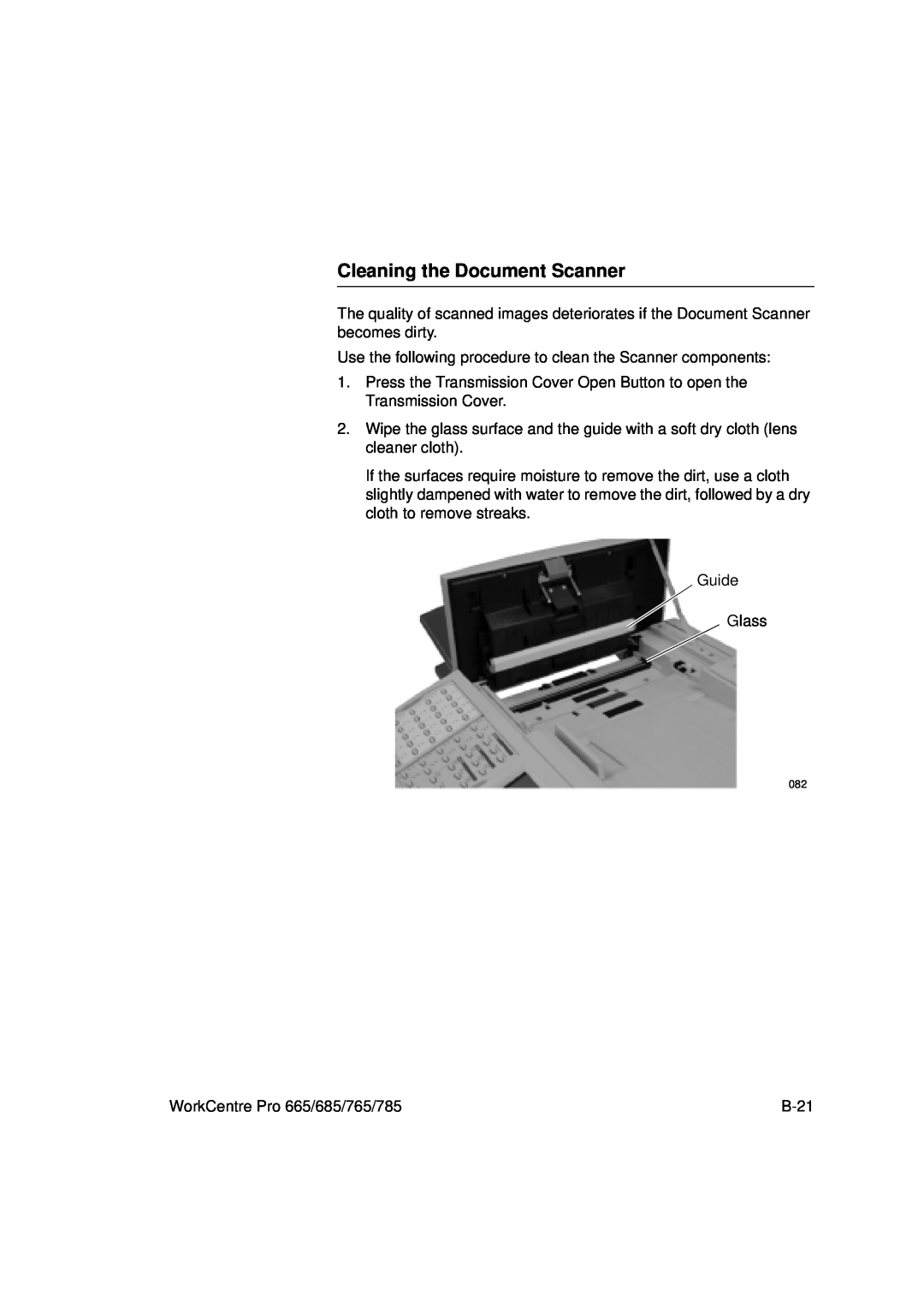 Xerox 785, 765, 665, 685 manual Cleaning the Document Scanner 