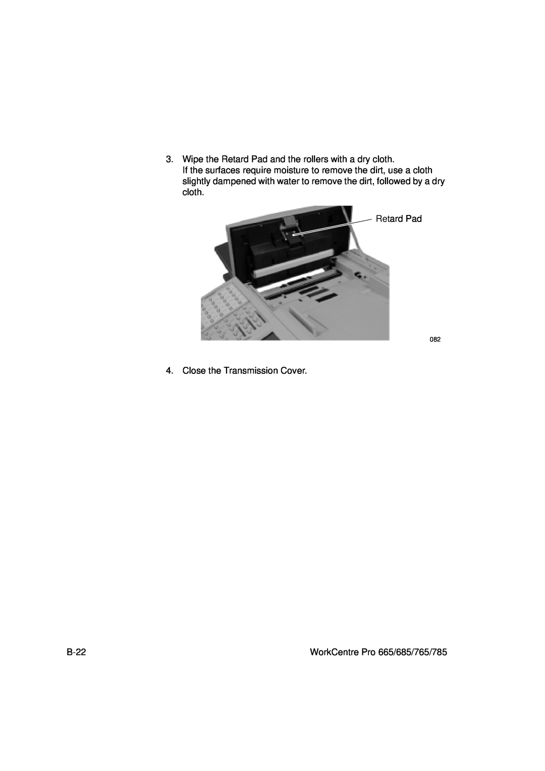 Xerox manual Retard Pad, Close the Transmission Cover, B-22, WorkCentre Pro 665/685/765/785 
