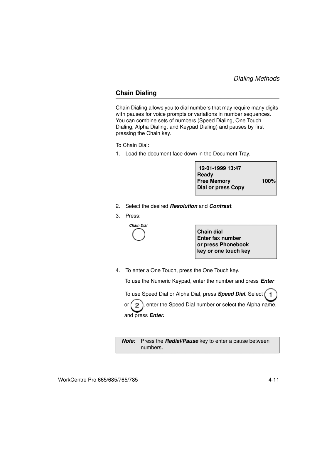 Xerox 785, 765, 665, 685 manual Chain Dialing 