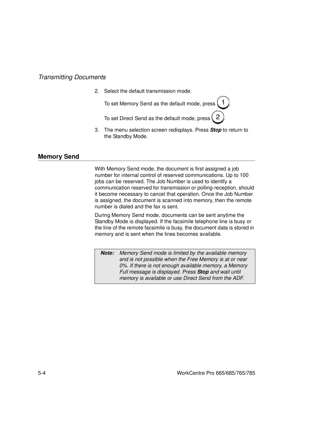 Xerox 685, 765, 665, 785 manual Memory Send 