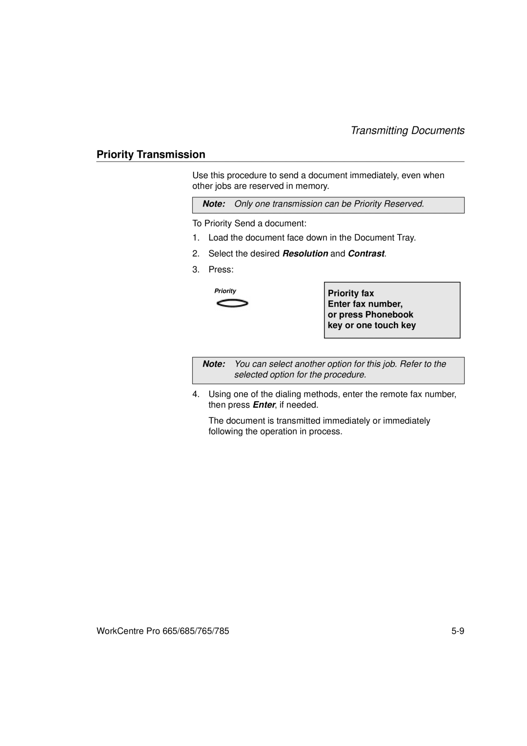 Xerox 785, 765, 665, 685 manual Priority Transmission 