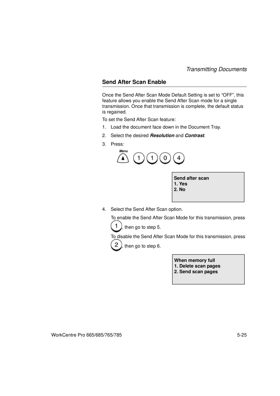 Xerox 785, 765, 665, 685 manual Send After Scan Enable, Send after scan 1. Yes 