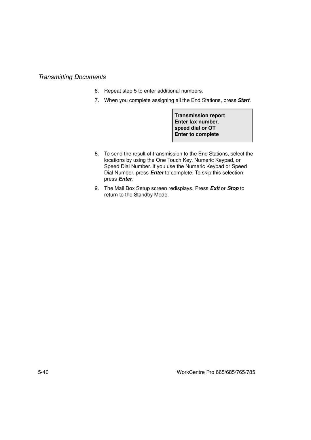 Xerox 685, 765, 665, 785 manual Transmitting Documents 