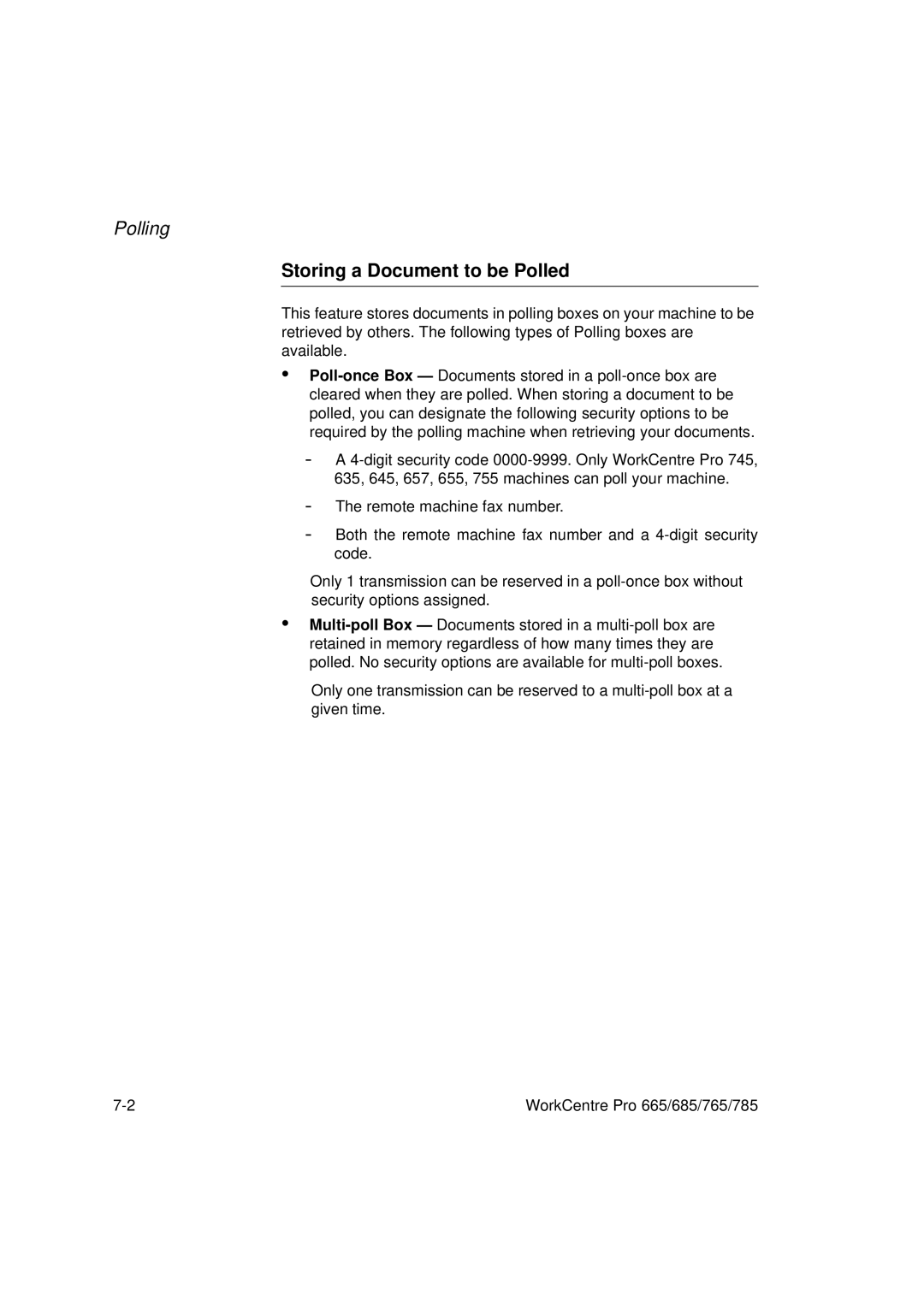 Xerox 765, 665, 685, 785 manual Storing a Document to be Polled 