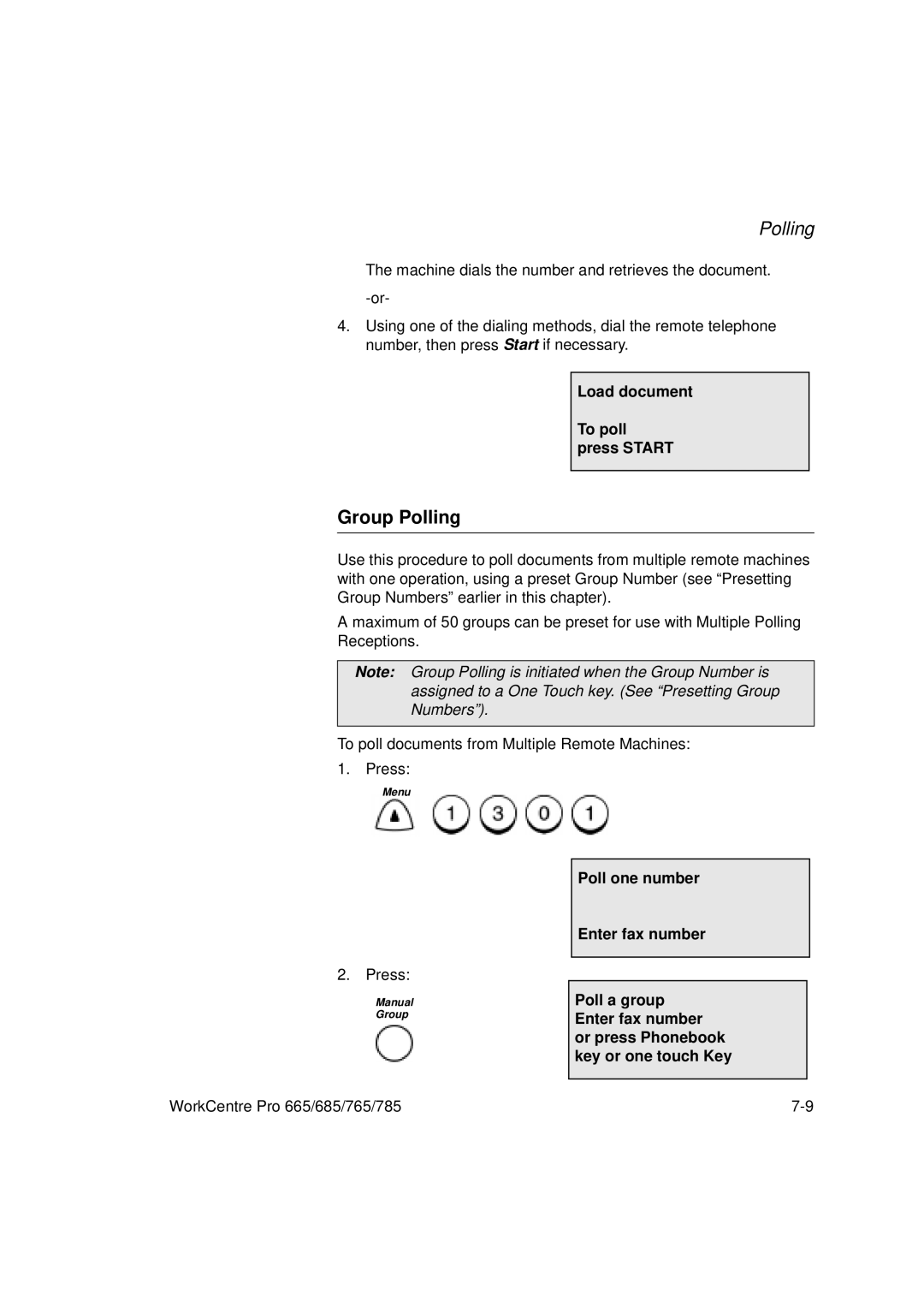 Xerox 785, 765, 665, 685 manual Group Polling, Load document To poll press Start 