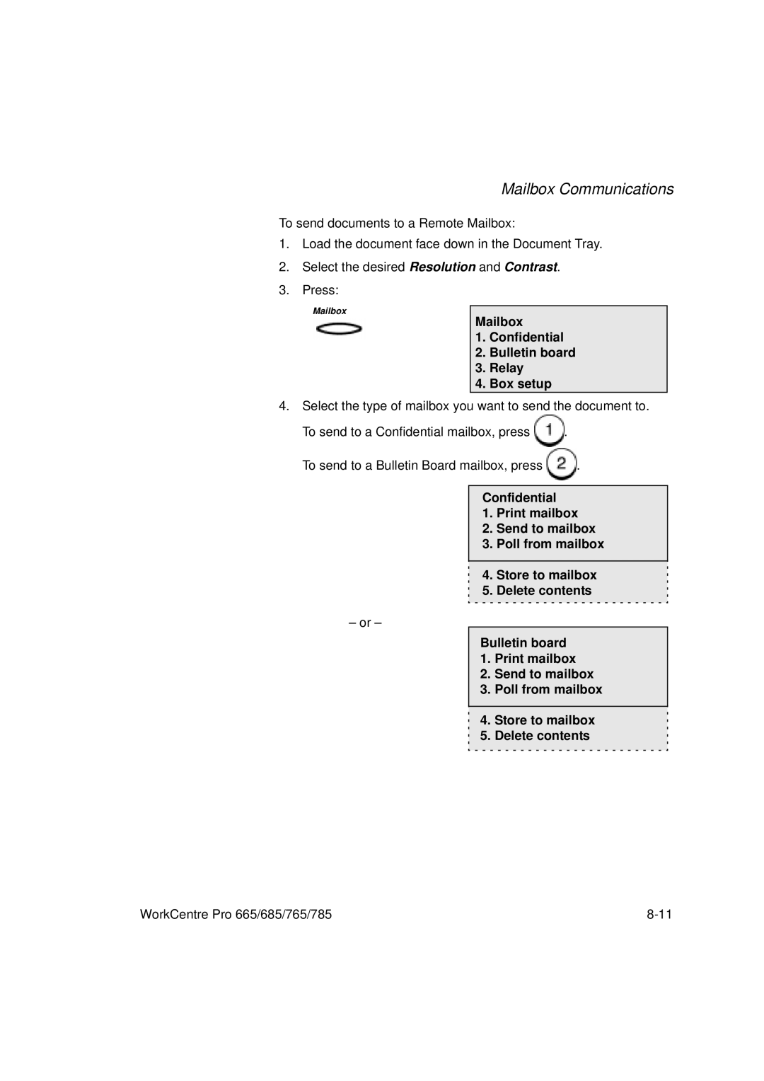 Xerox 785, 765, 665, 685 manual Mailbox Communications 