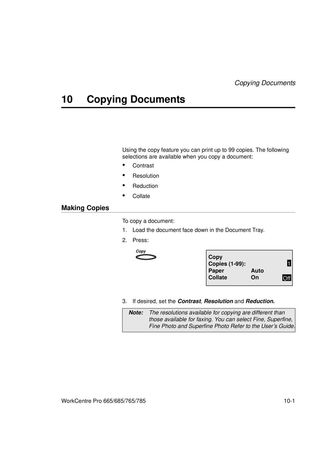 Xerox 785, 765, 665, 685 manual Copying Documents, Making Copies, Copy Copies PaperAuto Collate On 