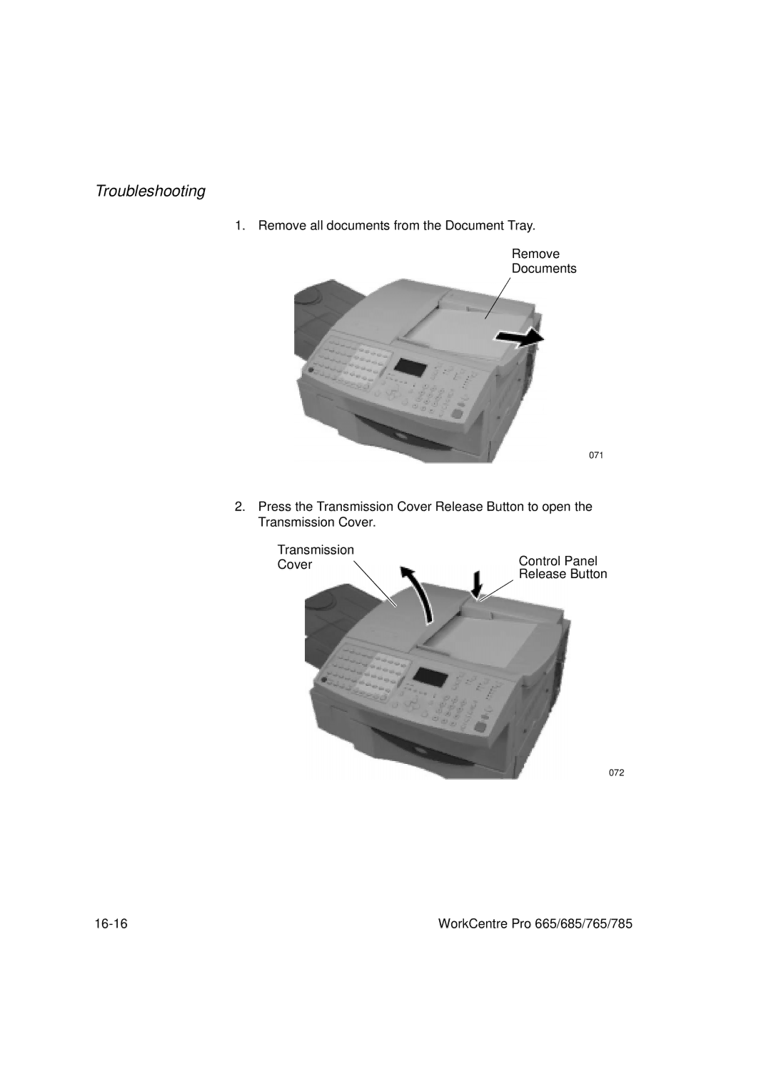 Xerox 765, 665, 685, 785 manual Remove all documents from the Document Tray Documents 