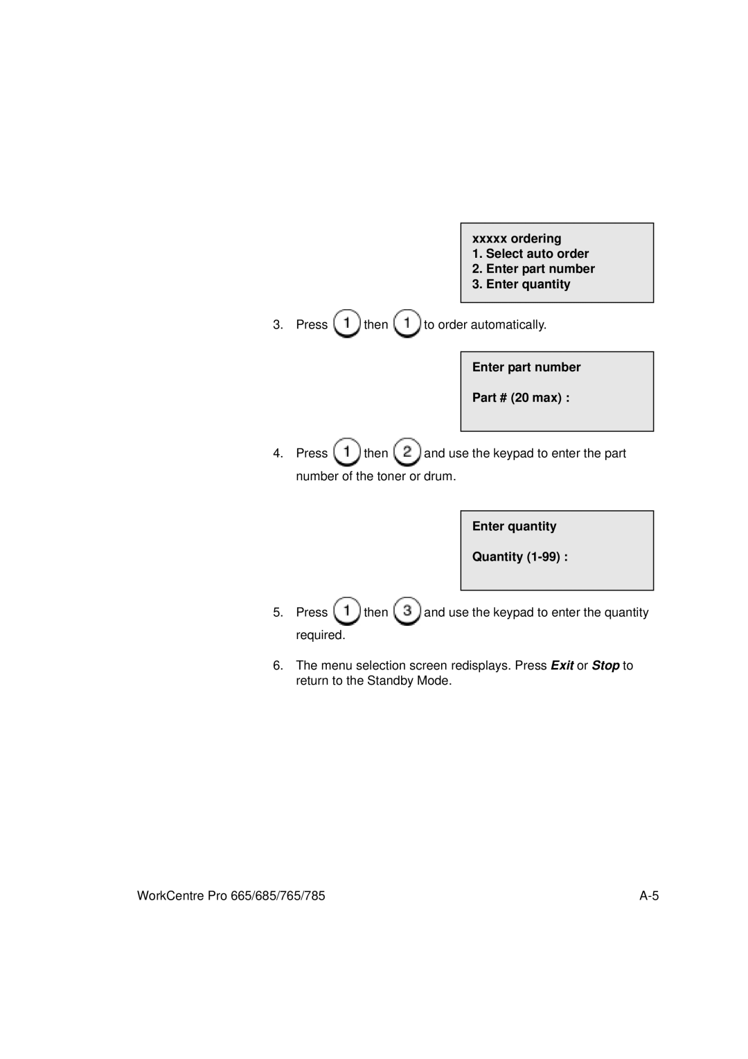 Xerox 785, 765, 665, 685 manual Enter part number 20 max, Enter quantity Quantity 