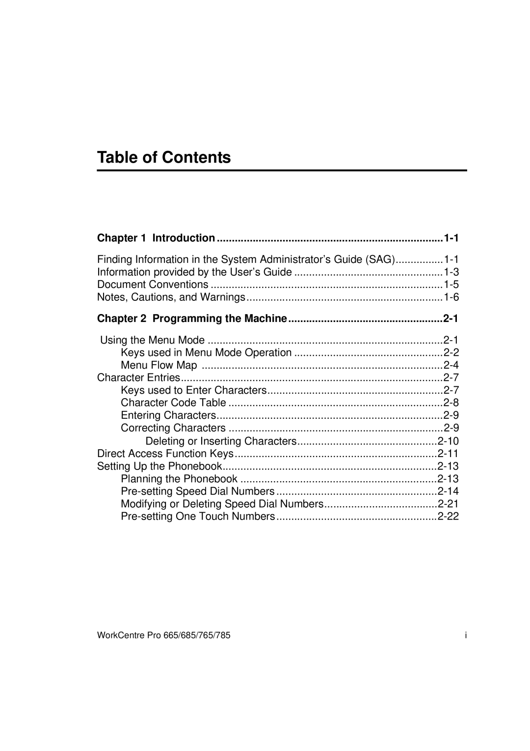 Xerox 785, 765, 665, 685 manual Table of Contents 