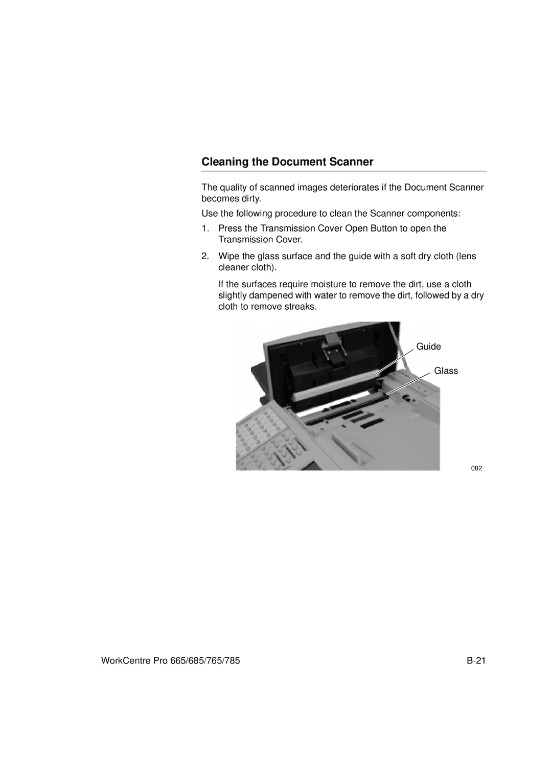 Xerox 785, 765, 665, 685 manual Cleaning the Document Scanner 