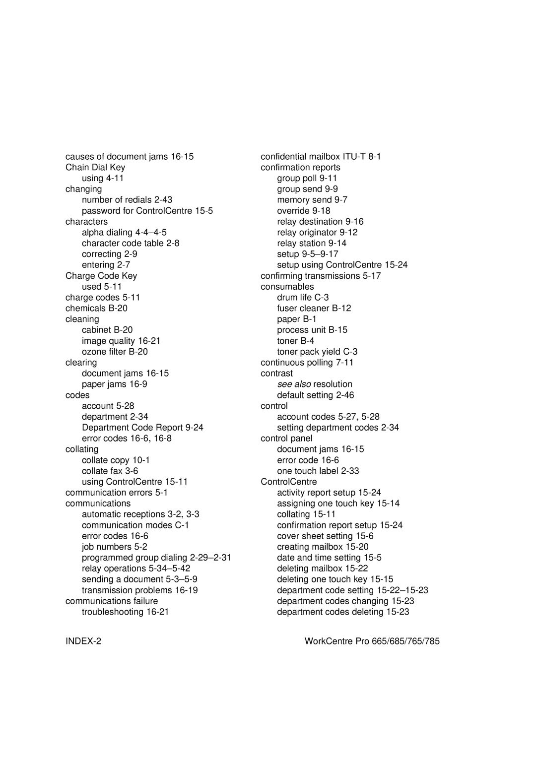 Xerox 765, 665, 685, 785 manual INDEX-2 