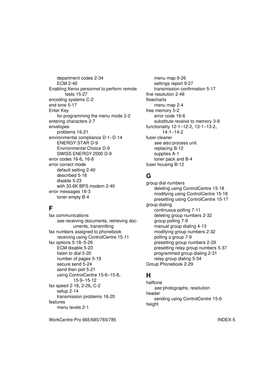 Xerox 785, 765, 665, 685 manual INDEX-5 