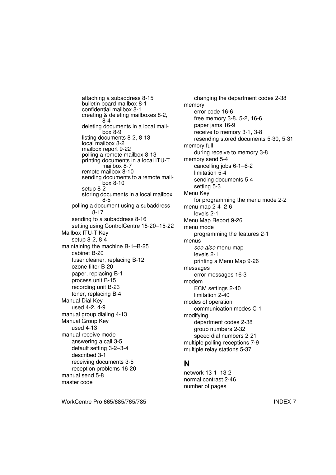 Xerox 665, 765, 685, 785 manual See also menu map levels 