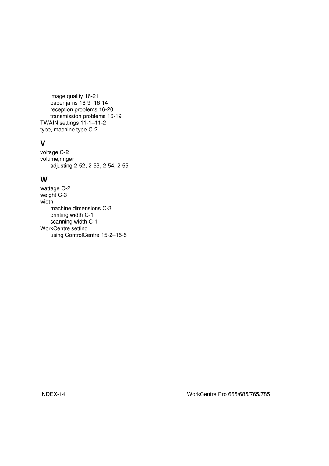 Xerox 765, 665, 685, 785 manual INDEX-14 