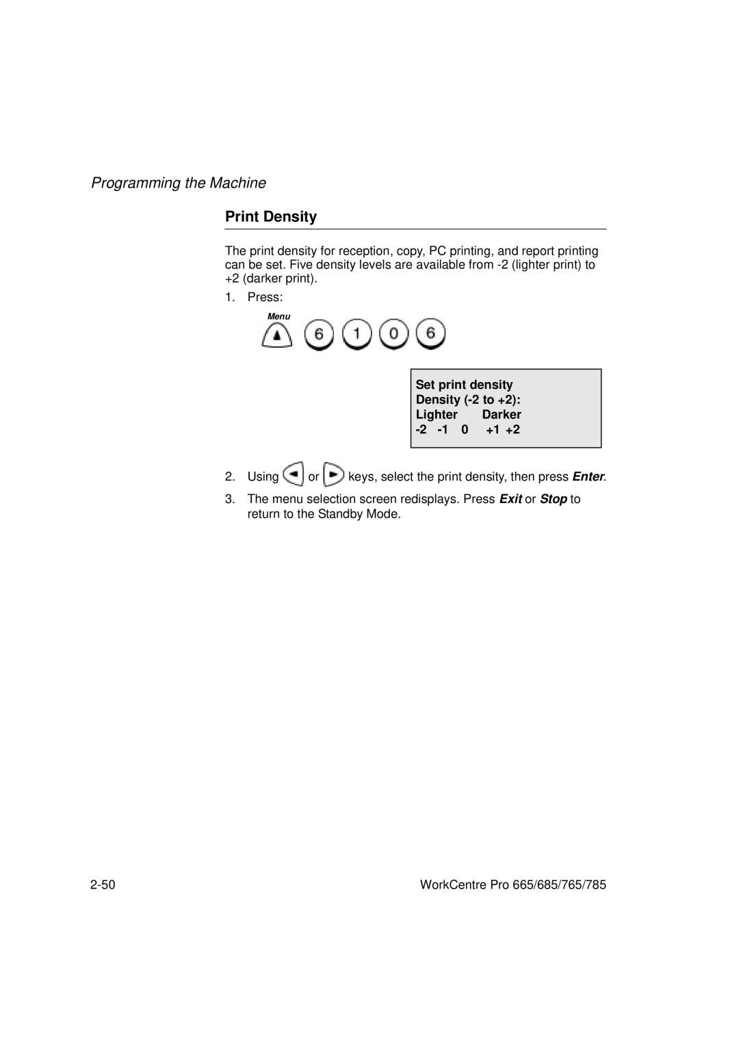 Xerox 685, 765, 665, 785 manual Print Density 