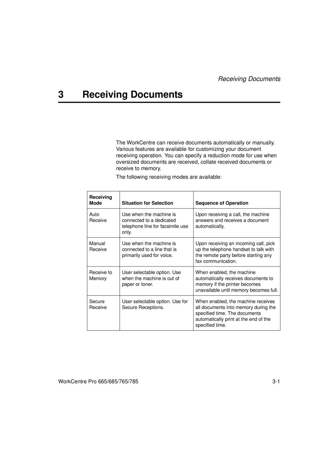 Xerox 665, 765, 685, 785 manual Receiving Documents 