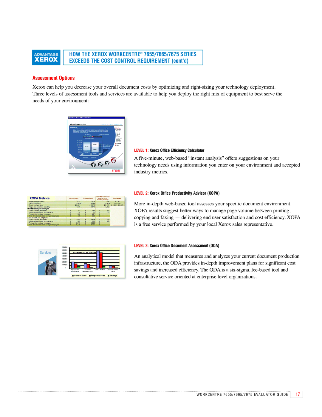 Xerox 7655, 7665, 7675 manual Assessment Options 