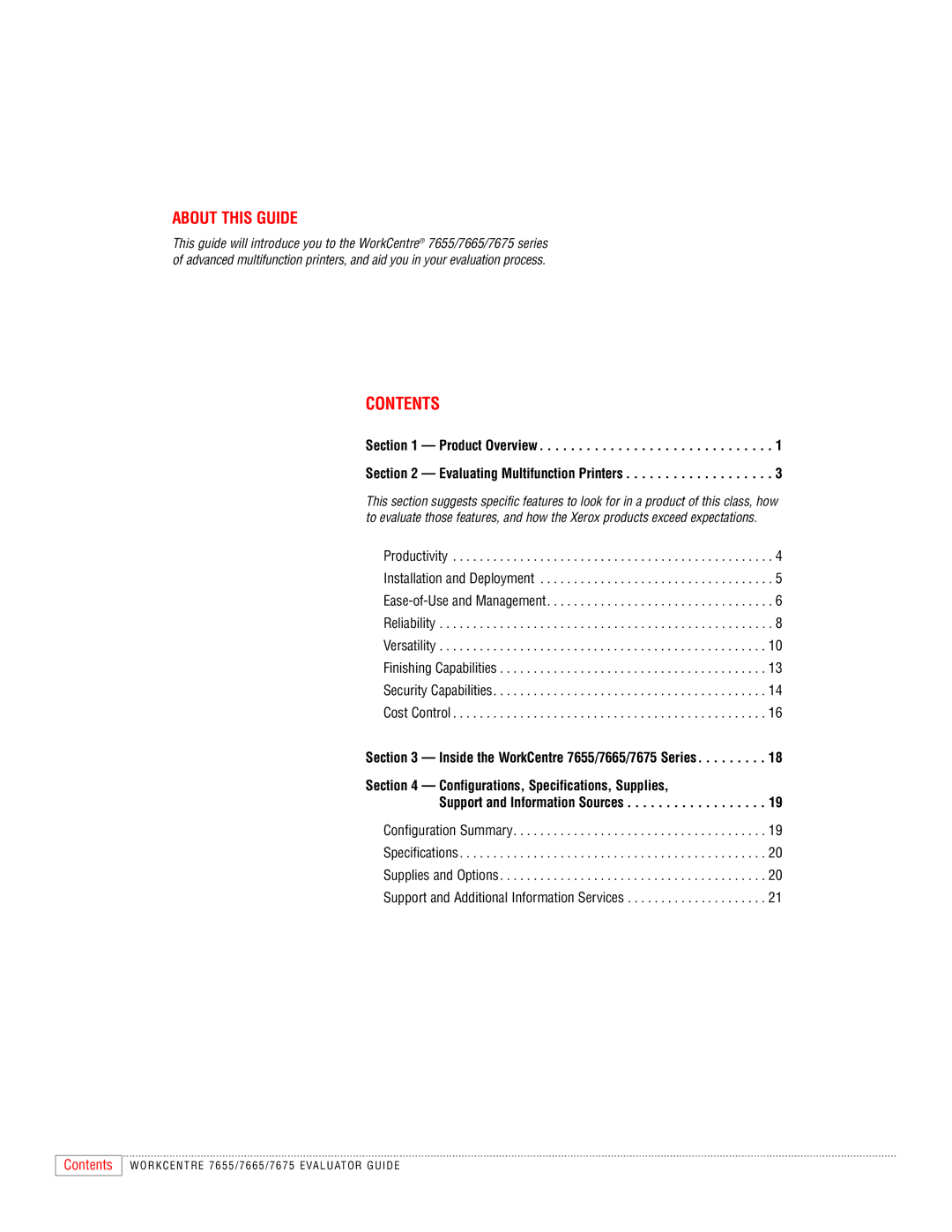 Xerox 7655, 7665, 7675 manual Contents 