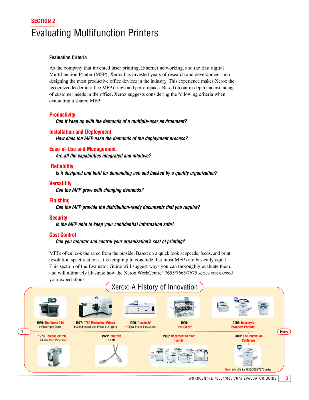 Xerox 7655, 7665, 7675 manual Evaluating Multifunction Printers 